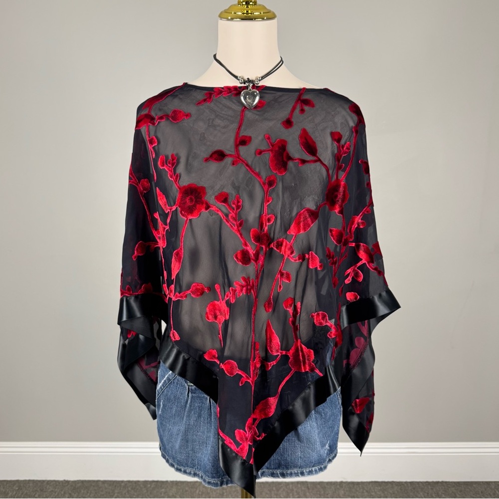 black floral sheer poncho